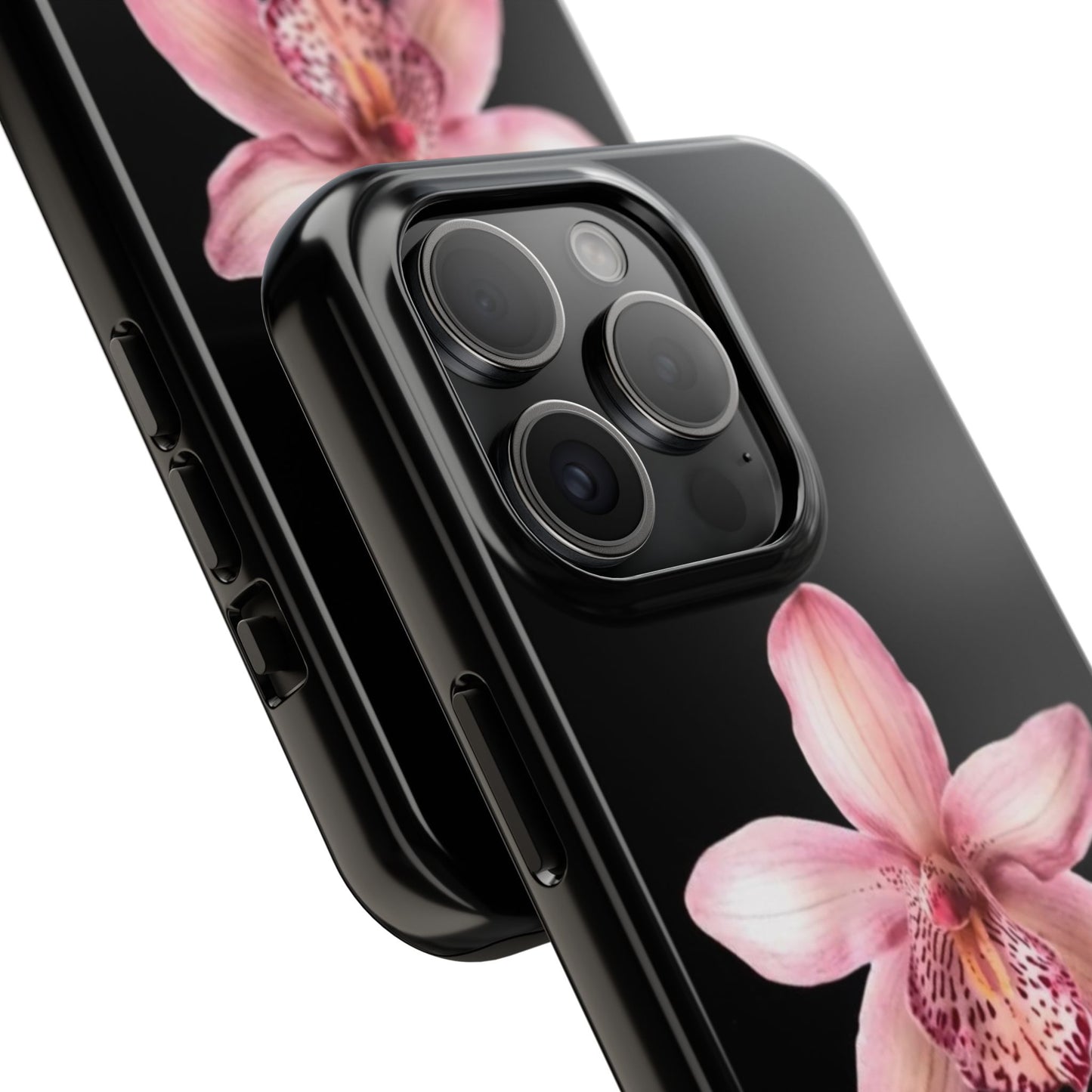 Realistic Orchid Flower with Black Background Glossy Phone Case