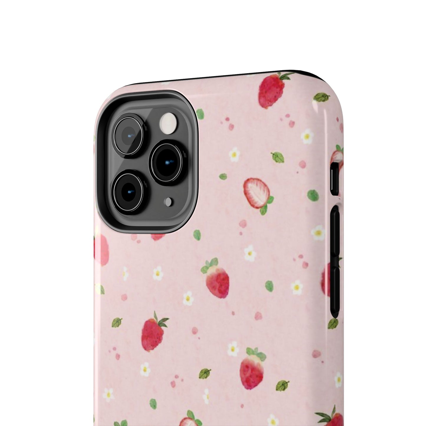 Strawberry Coquette Phone Case, Pink, Farmcore, Garden, Fairy, Spring Vibes, Fruit, Cute, Clean Girl, Glossy Phone Case