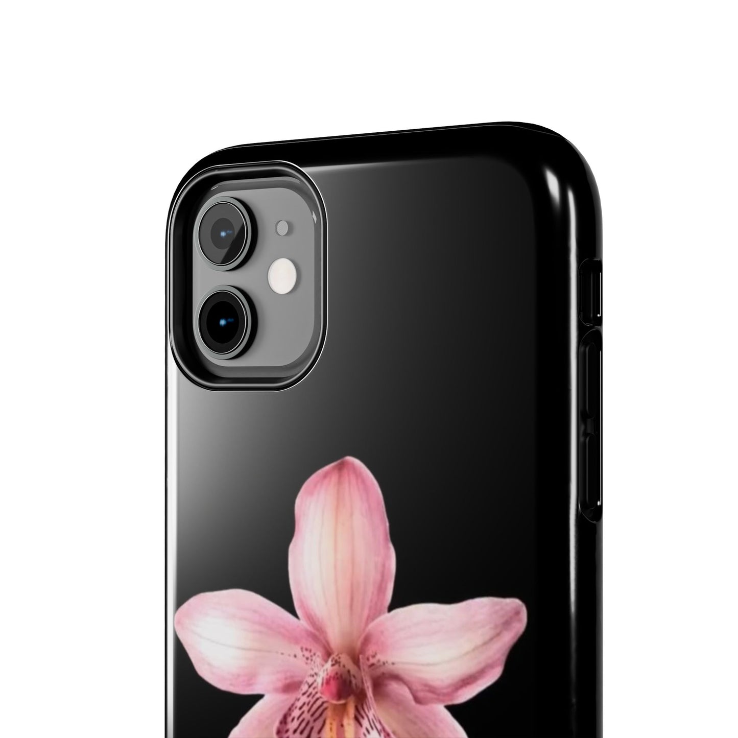 Realistic Orchid Flower with Black Background Glossy Phone Case