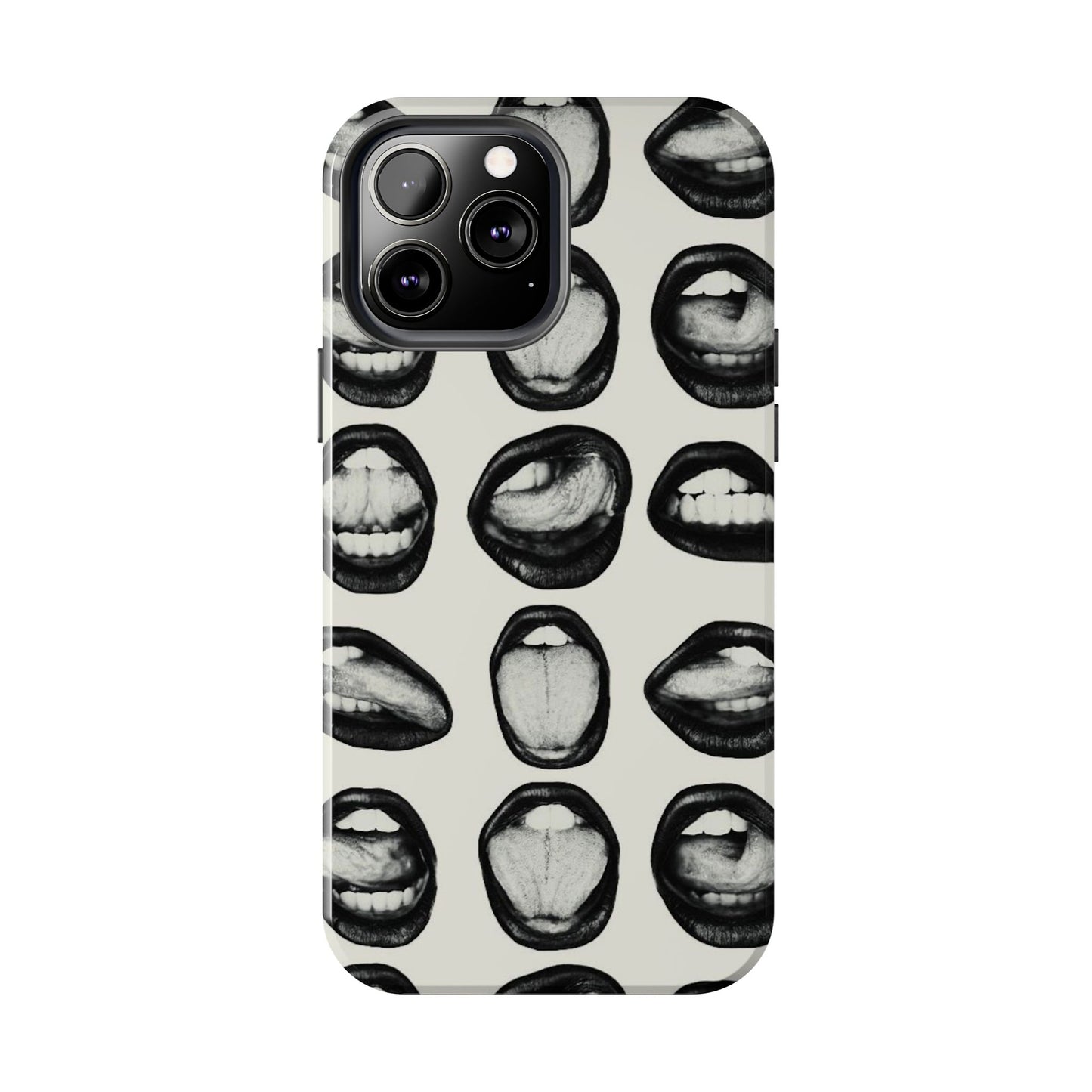 Grunge Phone Case, Black and White Abstract Mouth Trendy Cool Girl Aesthetic Glossy Phone Case