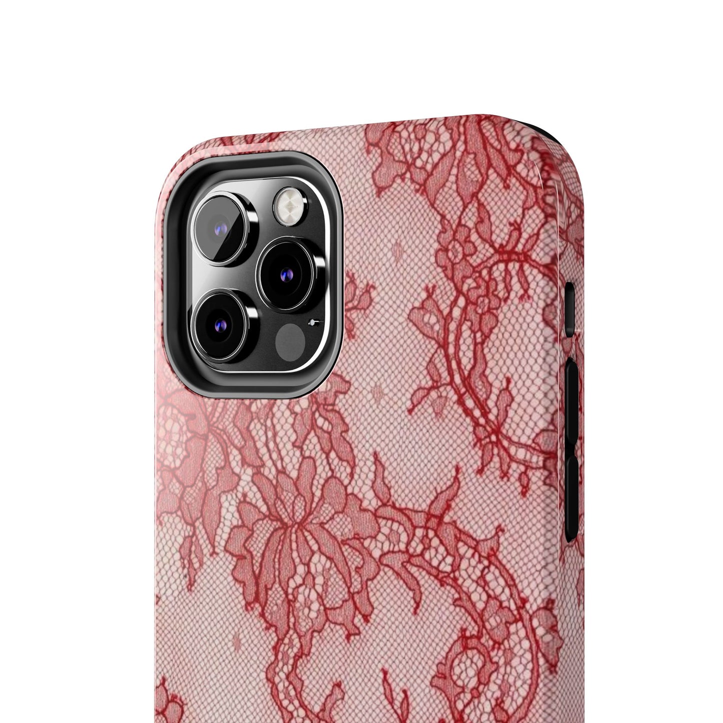 Red Lace Print Phone Case, Cool Girl Aesthetic, Glossy Phone Case, Faux Lace, Red Lace