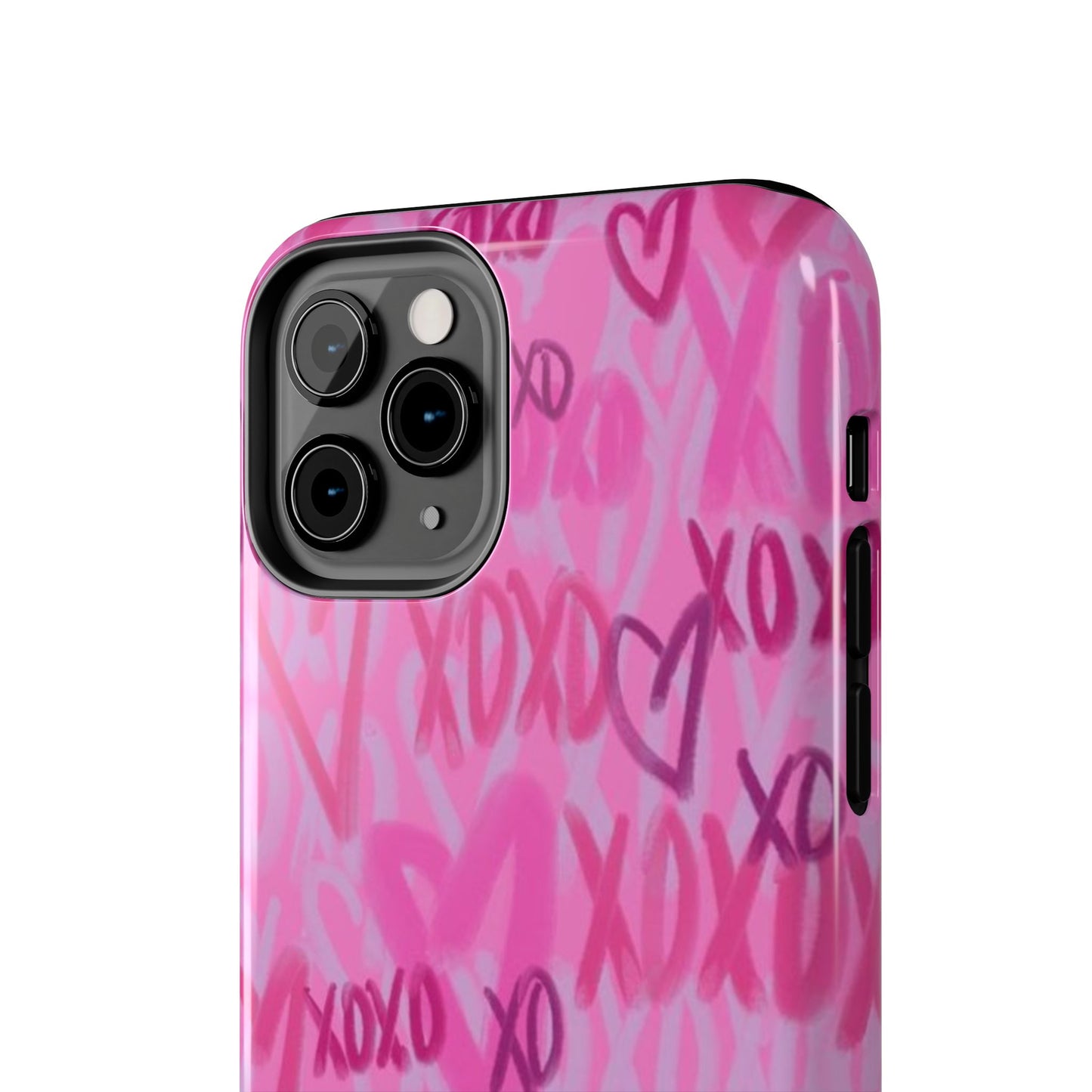 Glossy Phone Case, Graffiti, Spray Paint Hearts, Pink, Cute, Protective