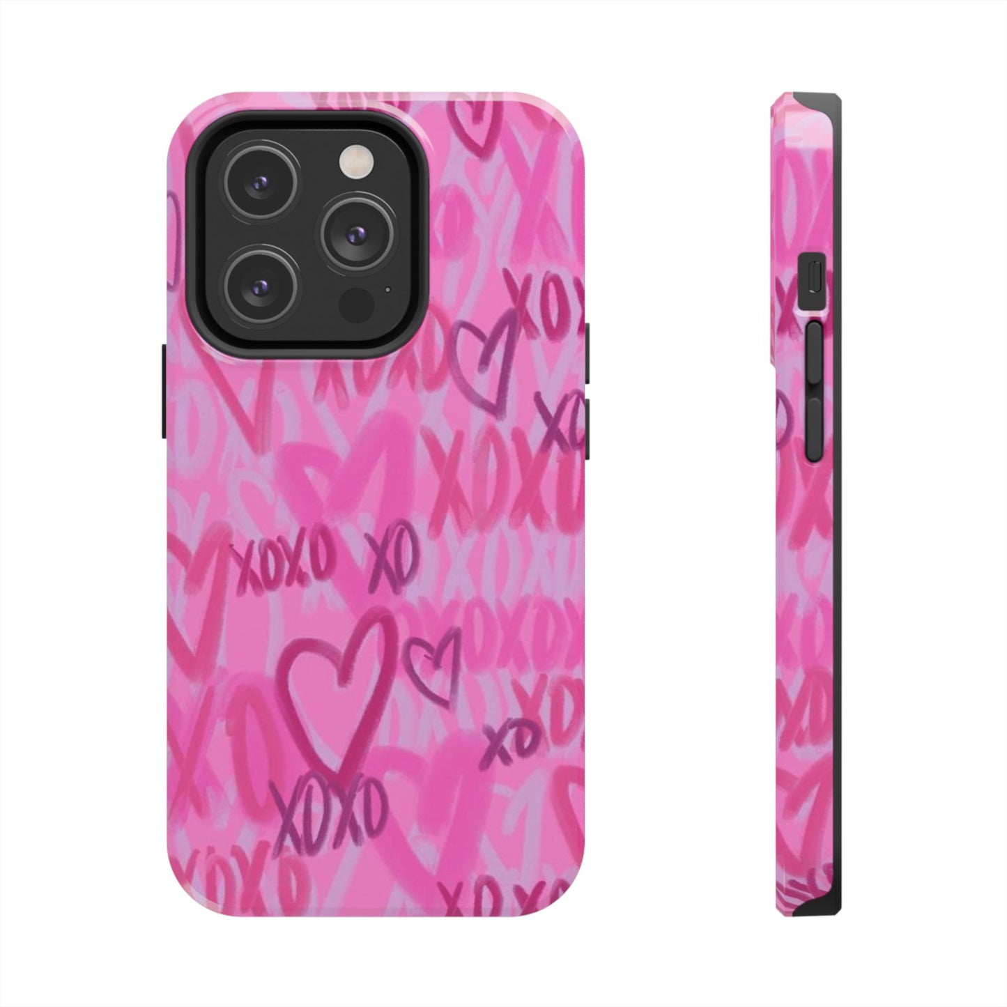 Glossy Phone Case, Graffiti, Spray Paint Hearts, Pink, Cute, Protective