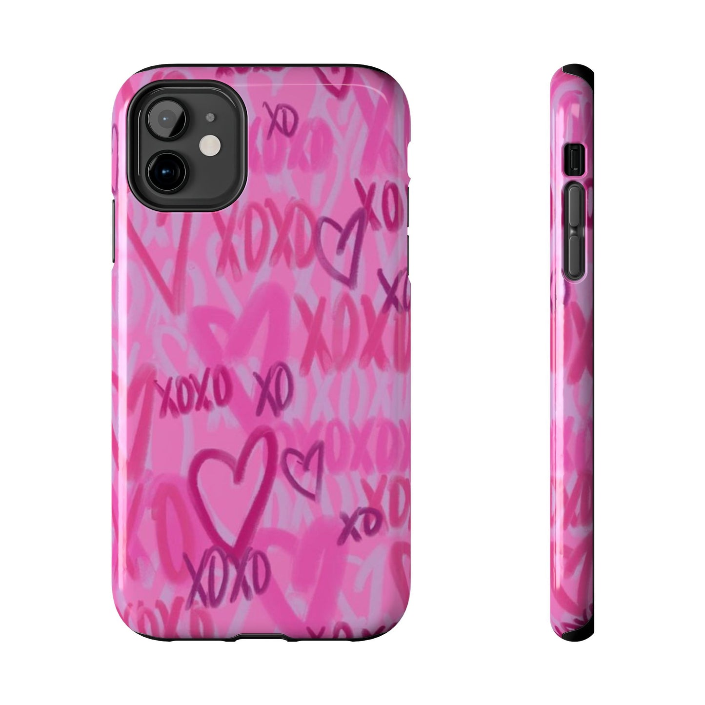 Glossy Phone Case, Graffiti, Spray Paint Hearts, Pink, Cute, Protective