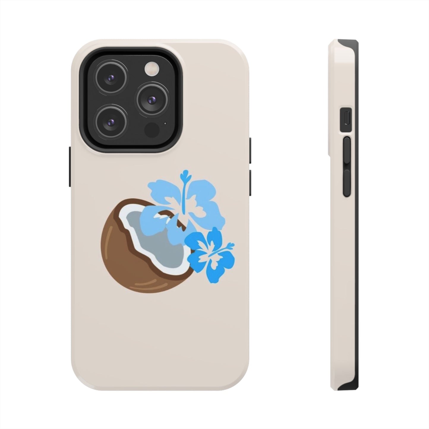 Hawaiian Cute Phone Case, Coconut, Hibiscus, Summery, Tropical, Clean Girl Aesthetic, Preppy, Glossy Phone Case