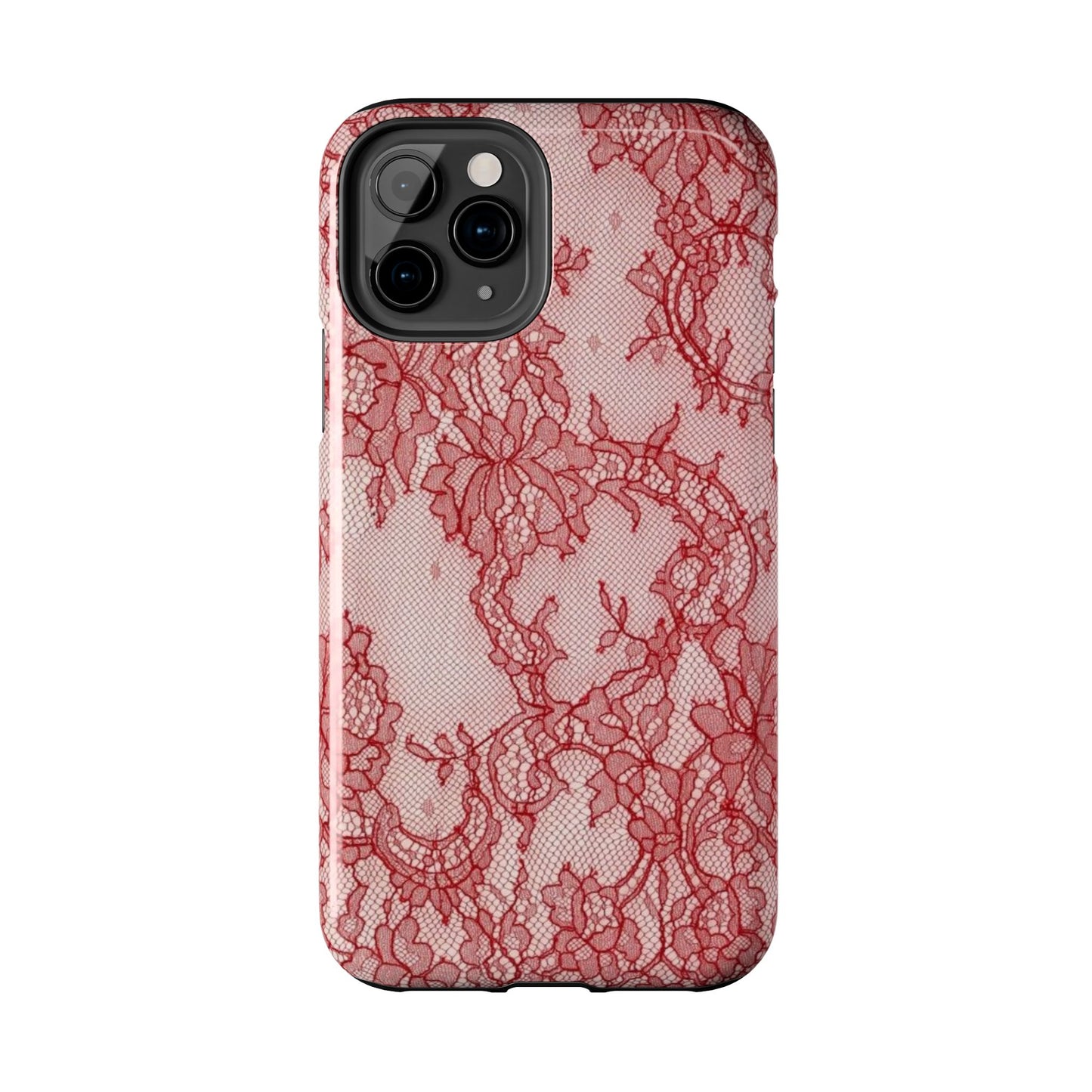 Red Lace Print Phone Case, Cool Girl Aesthetic, Glossy Phone Case, Faux Lace, Red Lace