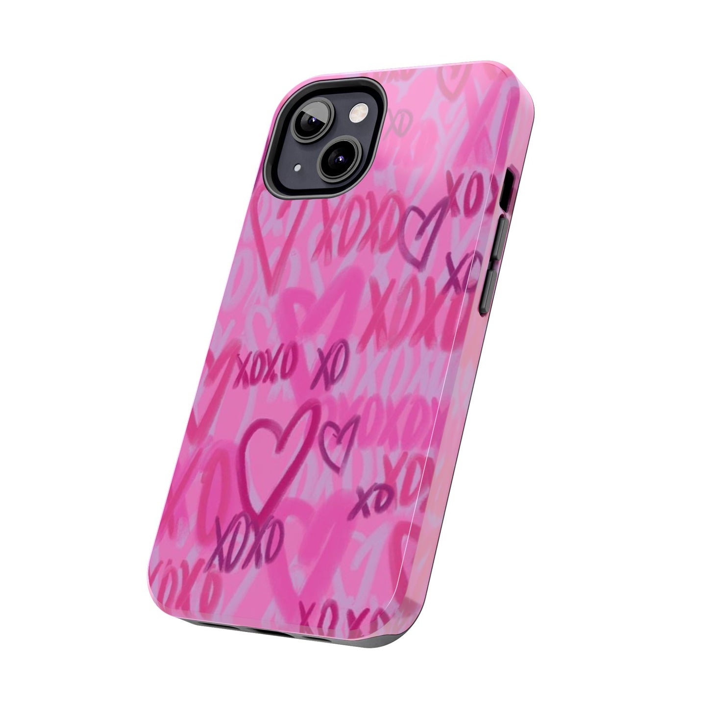 Glossy Phone Case, Graffiti, Spray Paint Hearts, Pink, Cute, Protective