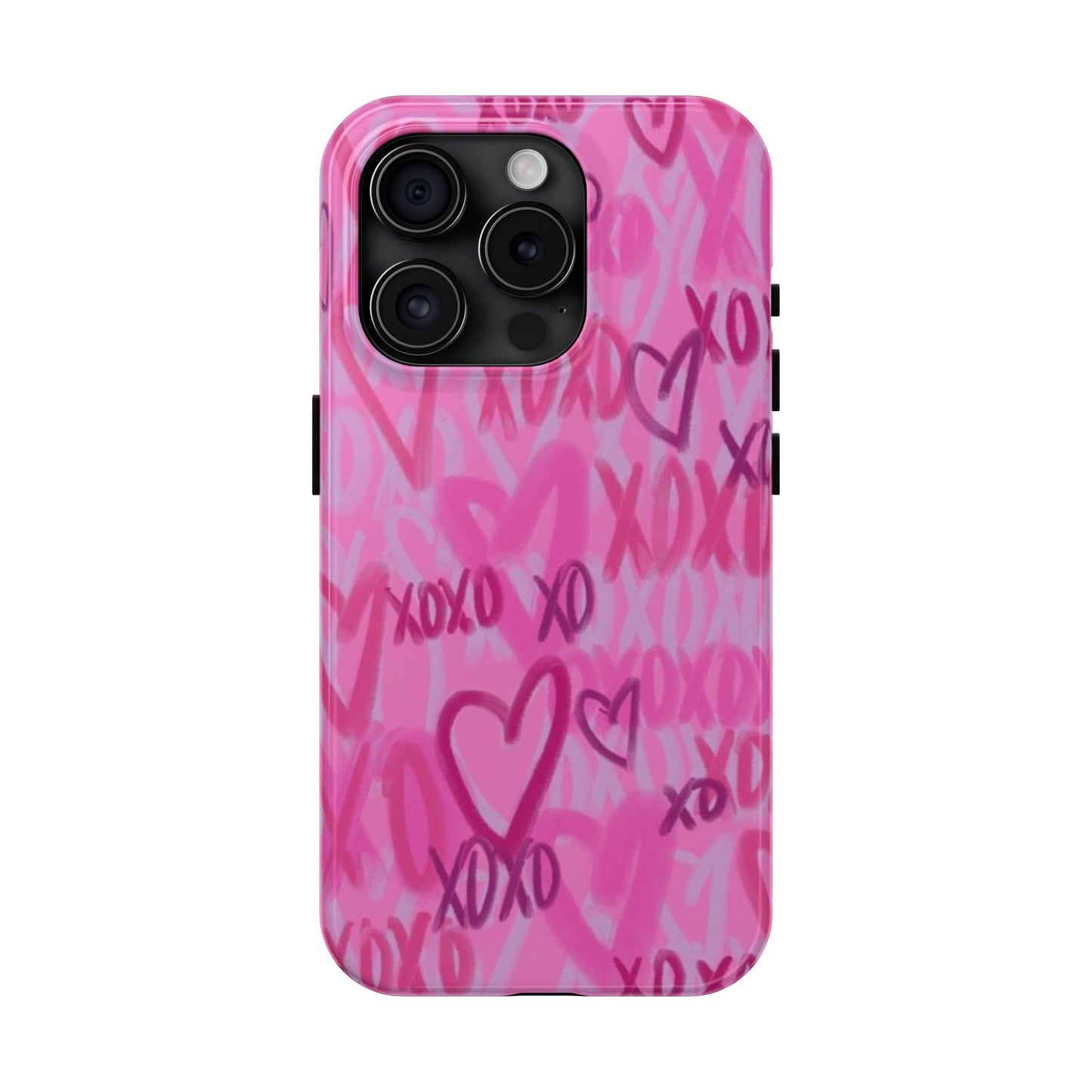 Glossy Phone Case, Graffiti, Spray Paint Hearts, Pink, Cute, Protective