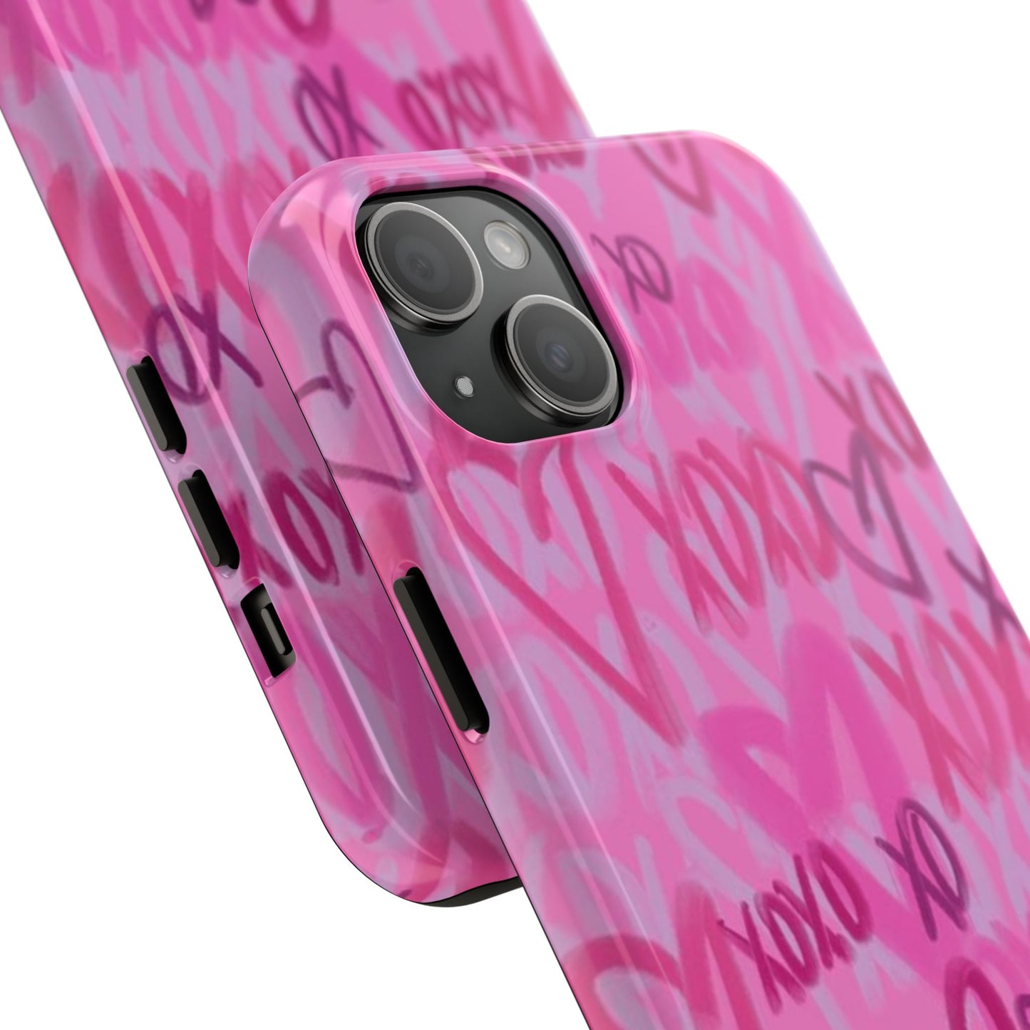Glossy Phone Case, Graffiti, Spray Paint Hearts, Pink, Cute, Protective