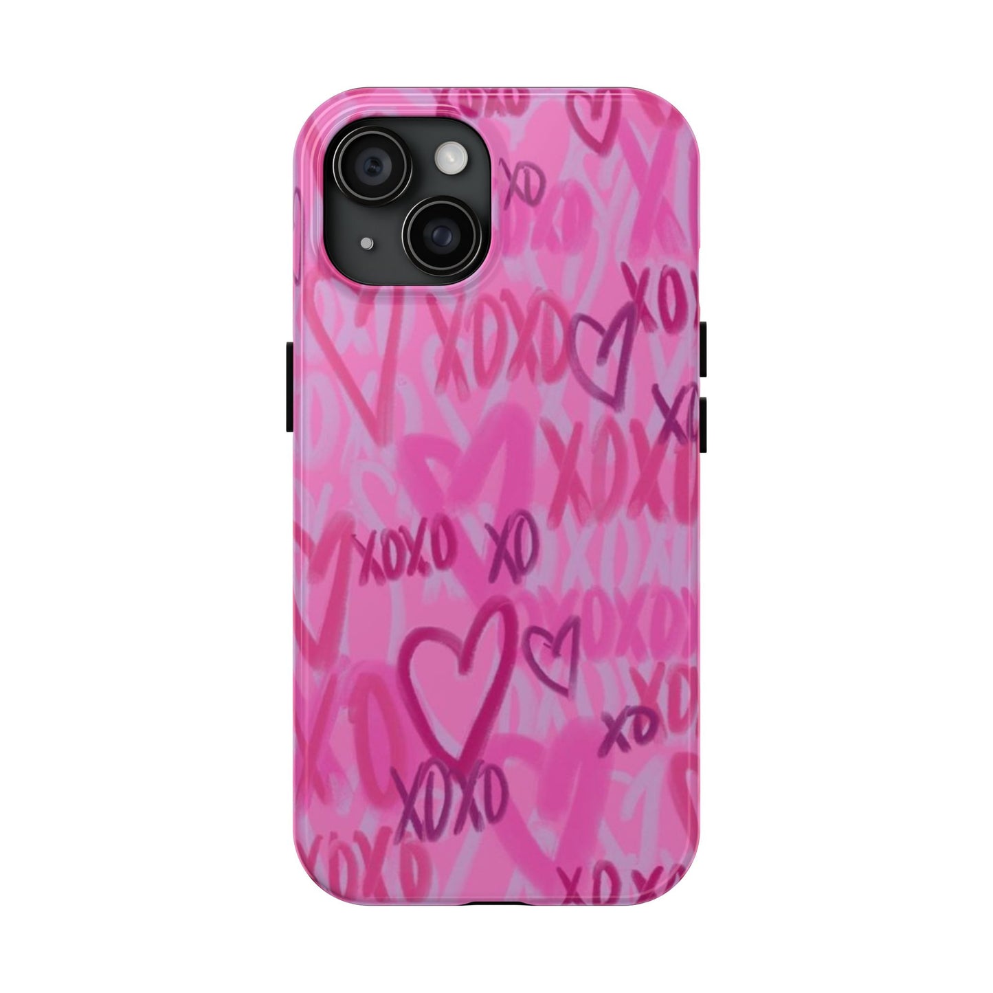 Glossy Phone Case, Graffiti, Spray Paint Hearts, Pink, Cute, Protective