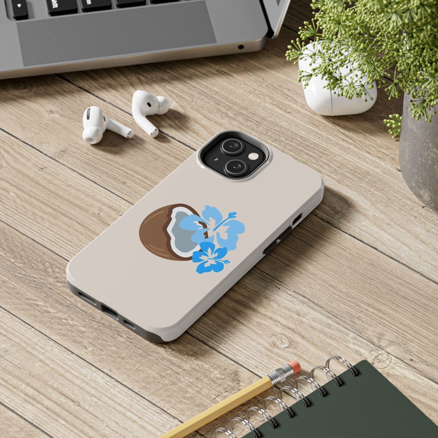 Hawaiian Cute Phone Case, Coconut, Hibiscus, Summery, Tropical, Clean Girl Aesthetic, Preppy, Glossy Phone Case