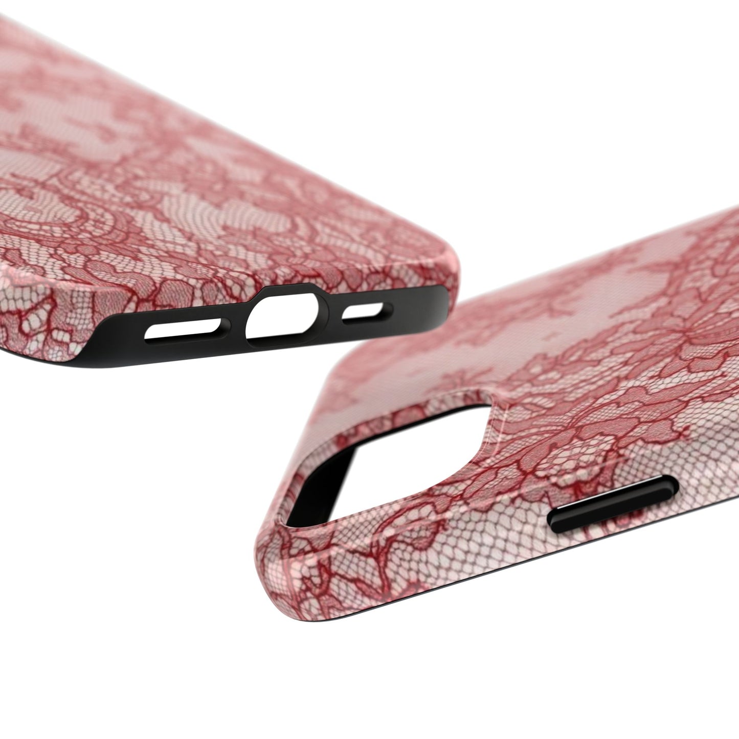 Red Lace Print Phone Case, Cool Girl Aesthetic, Glossy Phone Case, Faux Lace, Red Lace