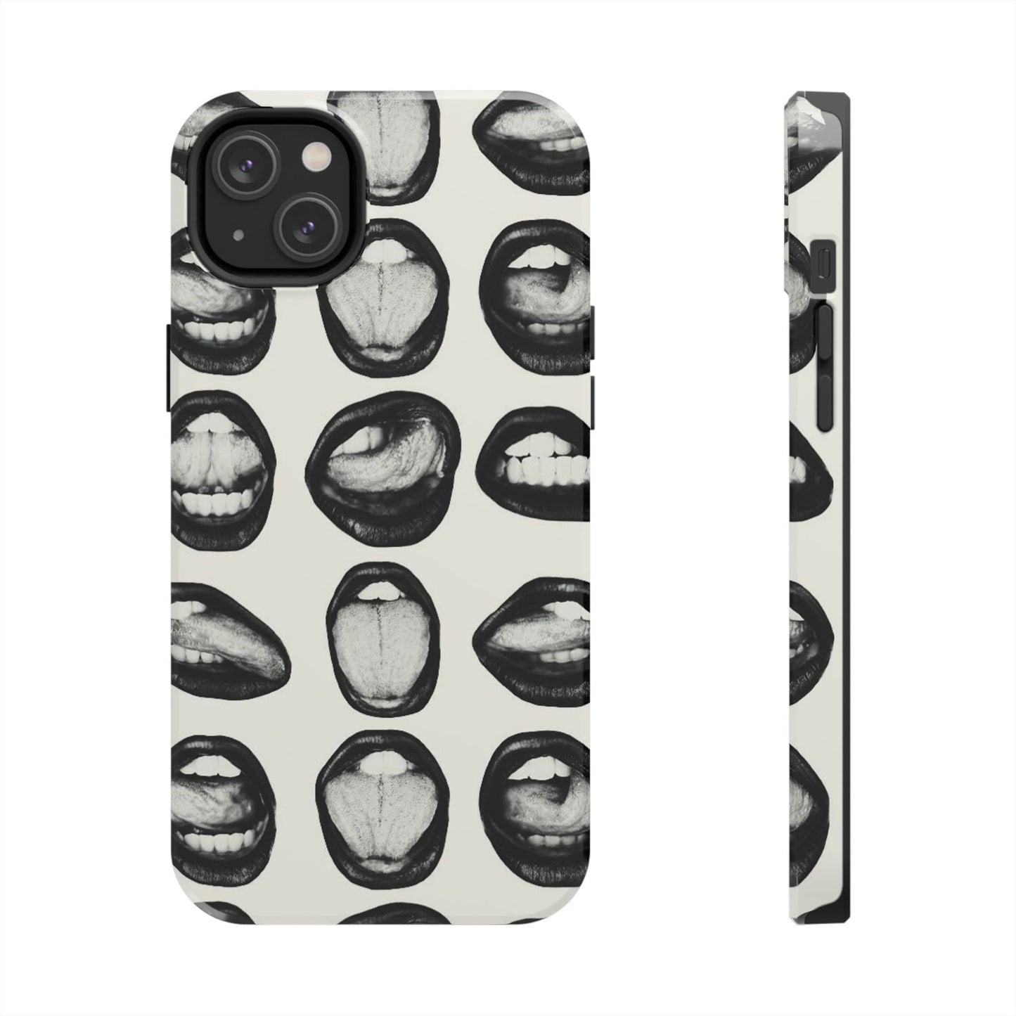 Grunge Phone Case, Black and White Abstract Mouth Trendy Cool Girl Aesthetic Glossy Phone Case