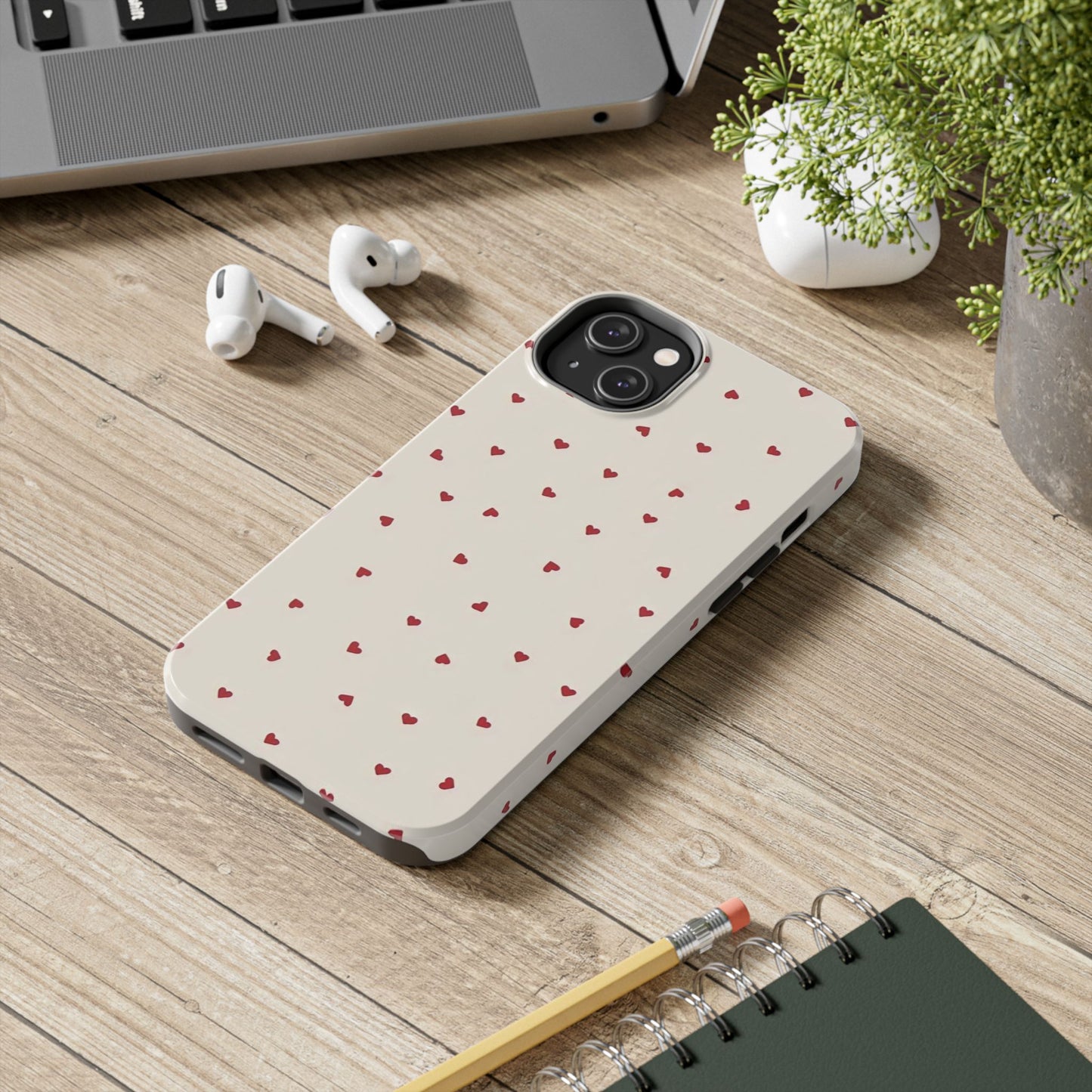 Glossy Phone Case, Red Heart Print, Coquette, Aesthetic Phone Case
