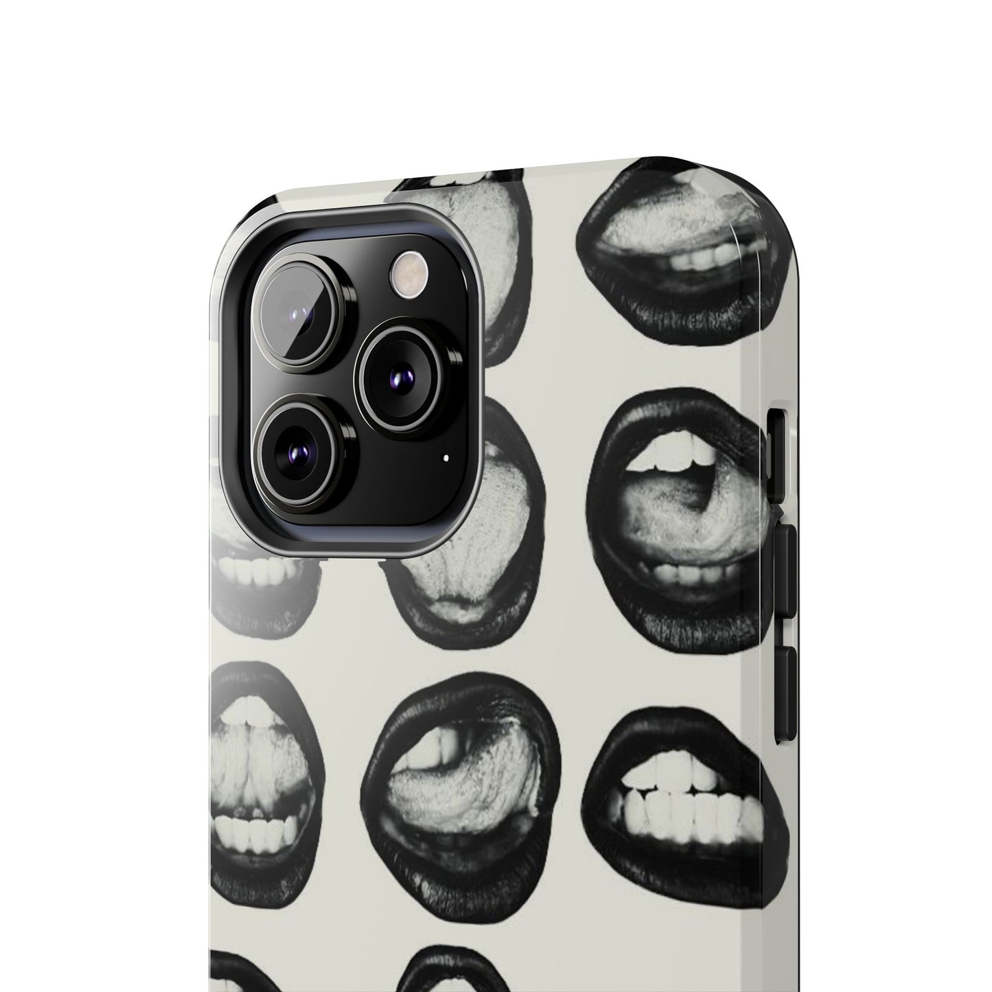 Grunge Phone Case, Black and White Abstract Mouth Trendy Cool Girl Aesthetic Glossy Phone Case