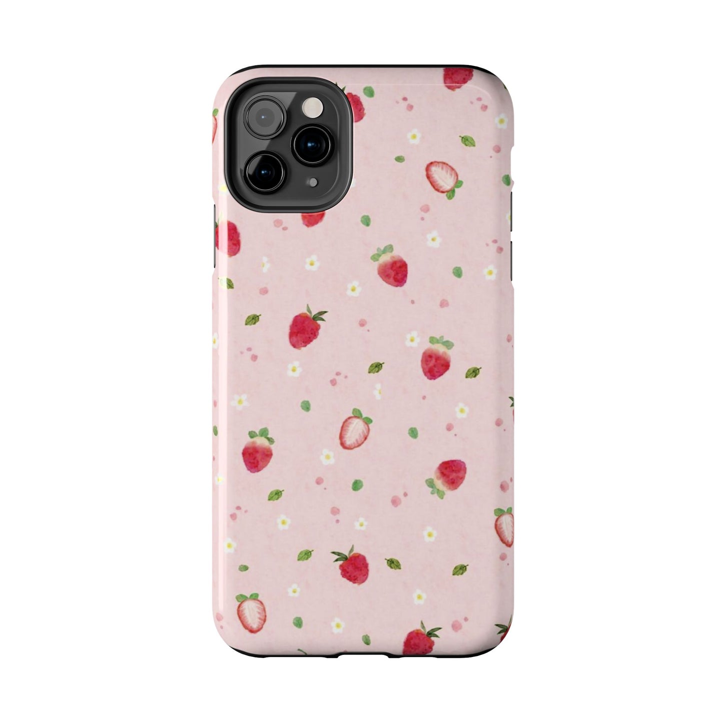 Strawberry Coquette Phone Case, Pink, Farmcore, Garden, Fairy, Spring Vibes, Fruit, Cute, Clean Girl, Glossy Phone Case