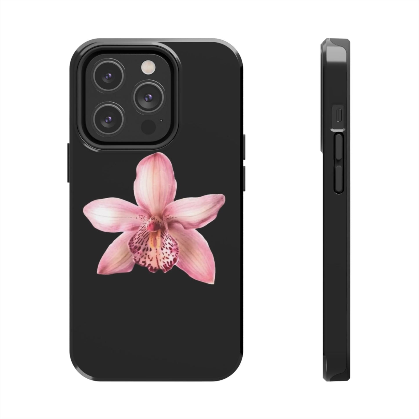 Realistic Orchid Flower with Black Background Glossy Phone Case