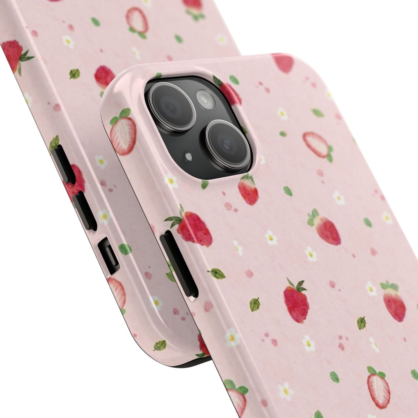 Strawberry Coquette Phone Case, Pink, Farmcore, Garden, Fairy, Spring Vibes, Fruit, Cute, Clean Girl, Glossy Phone Case