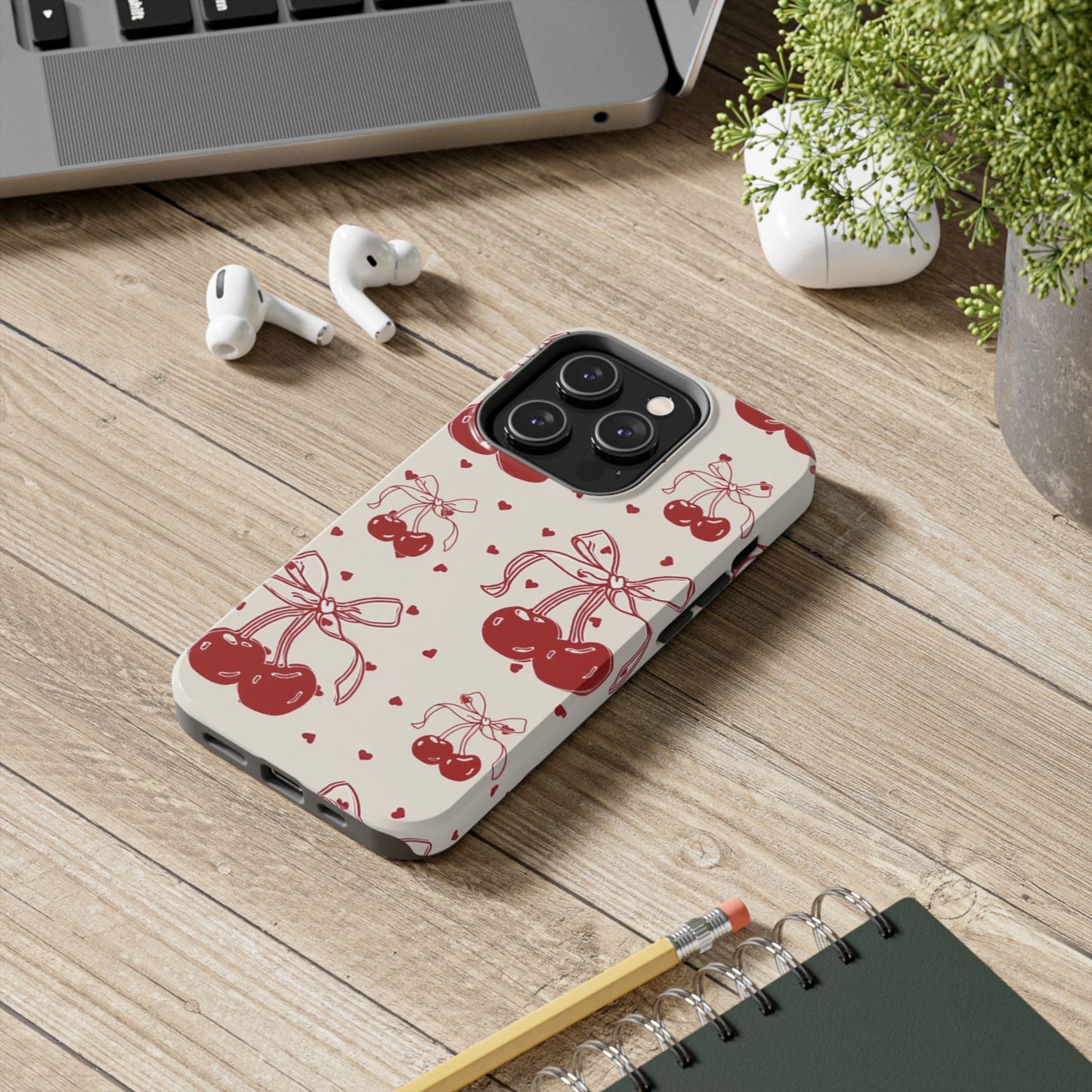 Red Cherry Pattern Fashion Aesthetic Glossy Phone Case