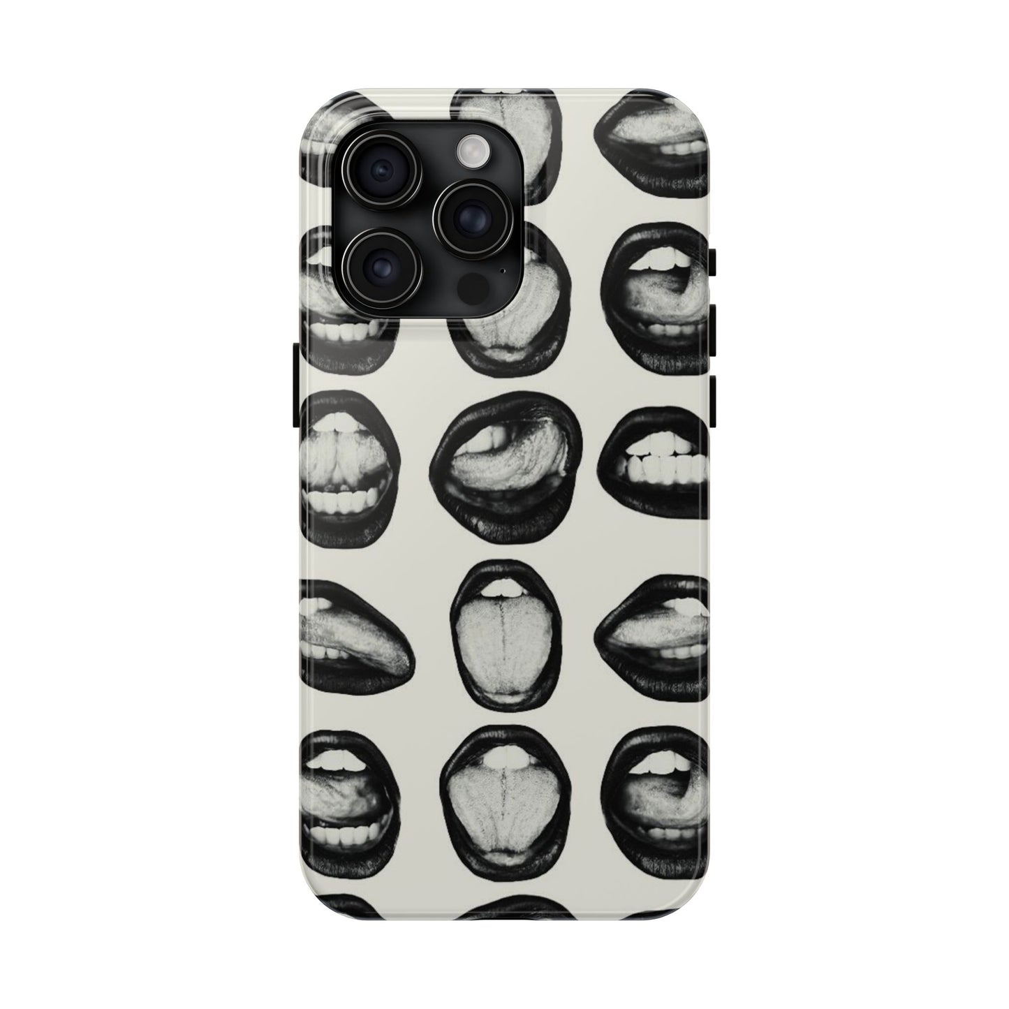 Grunge Phone Case, Black and White Abstract Mouth Trendy Cool Girl Aesthetic Glossy Phone Case