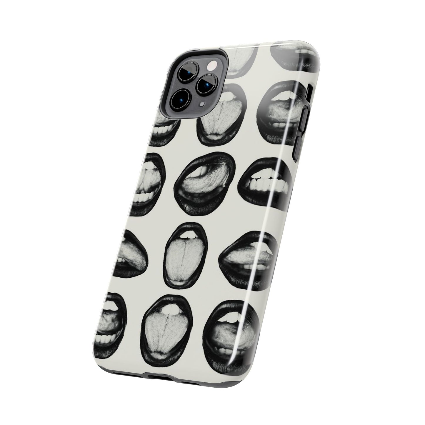 Grunge Phone Case, Black and White Abstract Mouth Trendy Cool Girl Aesthetic Glossy Phone Case