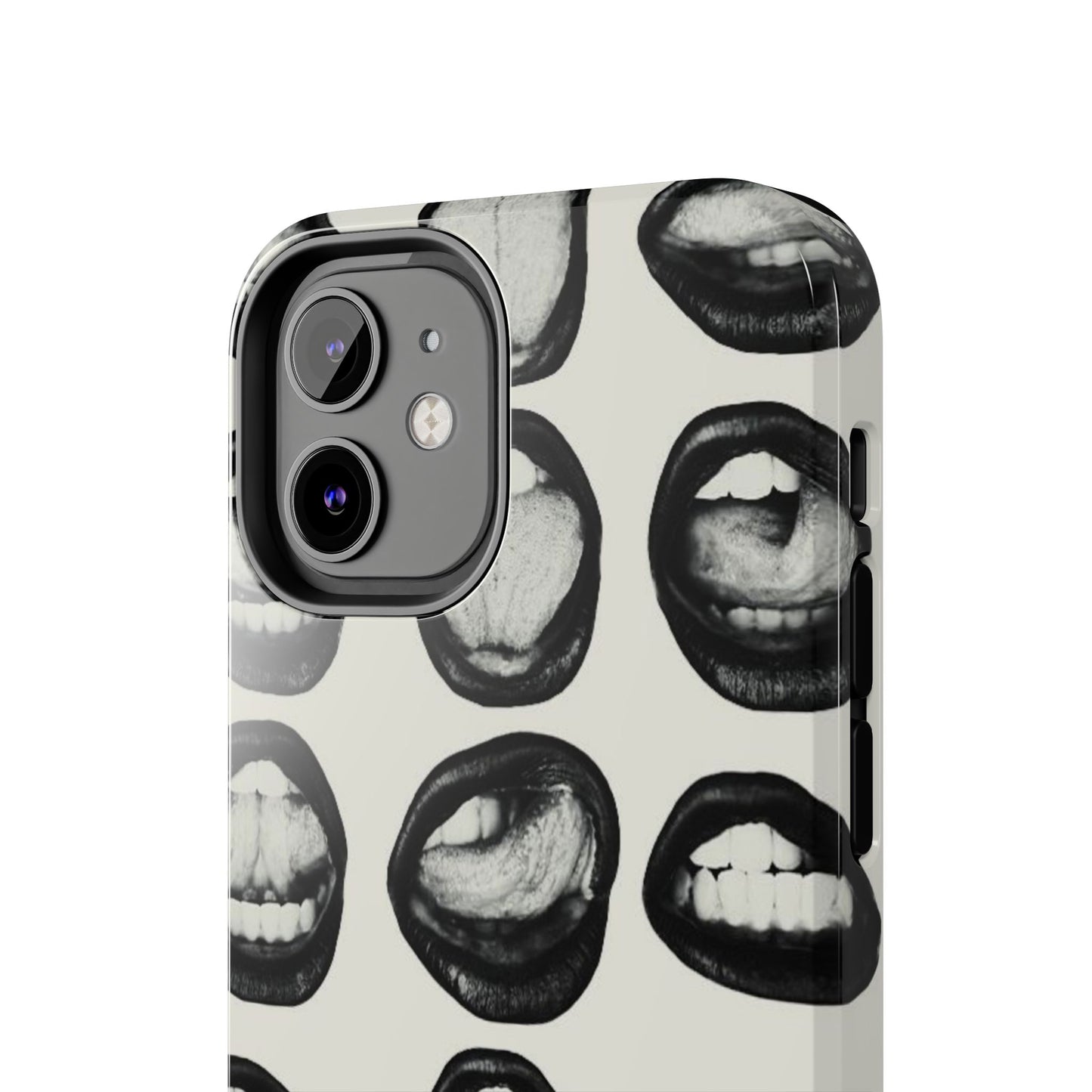 Grunge Phone Case, Black and White Abstract Mouth Trendy Cool Girl Aesthetic Glossy Phone Case