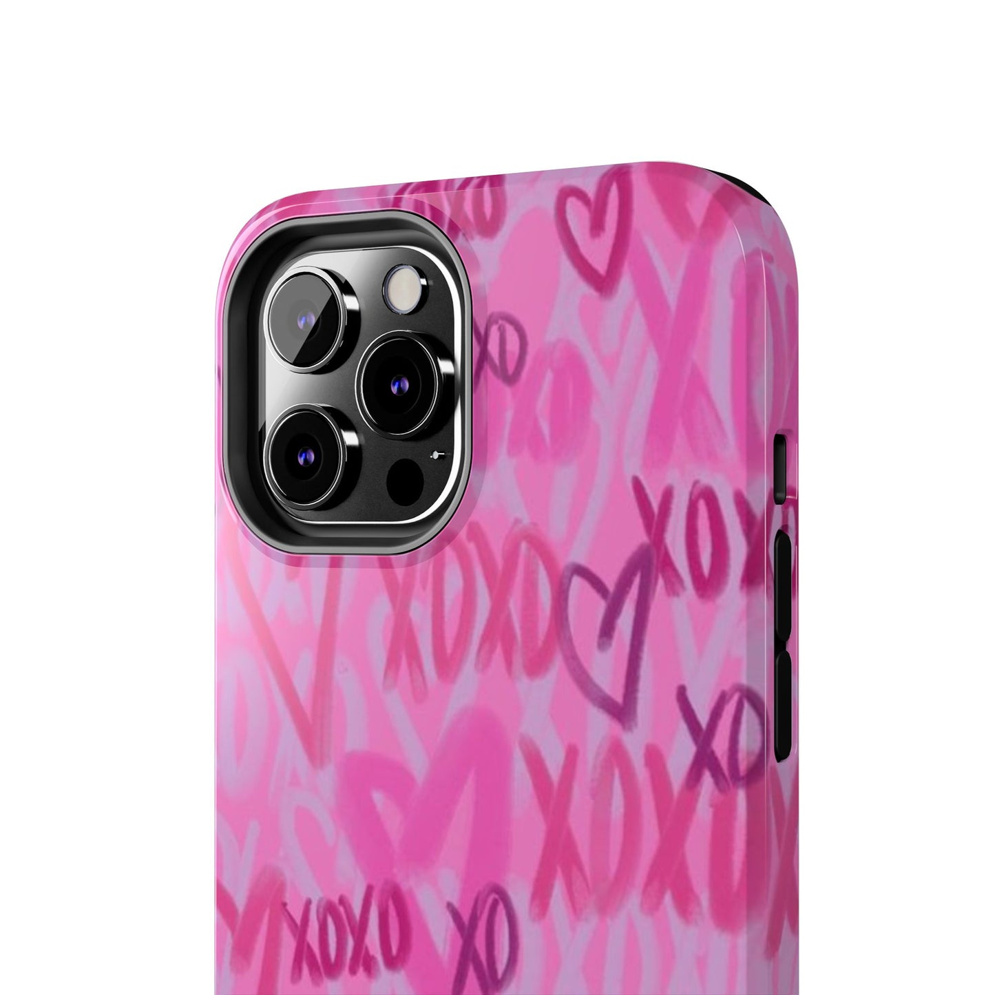 Glossy Phone Case, Graffiti, Spray Paint Hearts, Pink, Cute, Protective