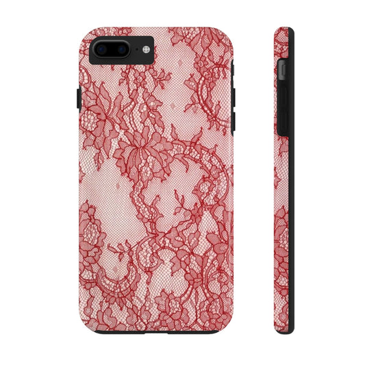 Red Lace Print Phone Case, Cool Girl Aesthetic, Glossy Phone Case, Faux Lace, Red Lace