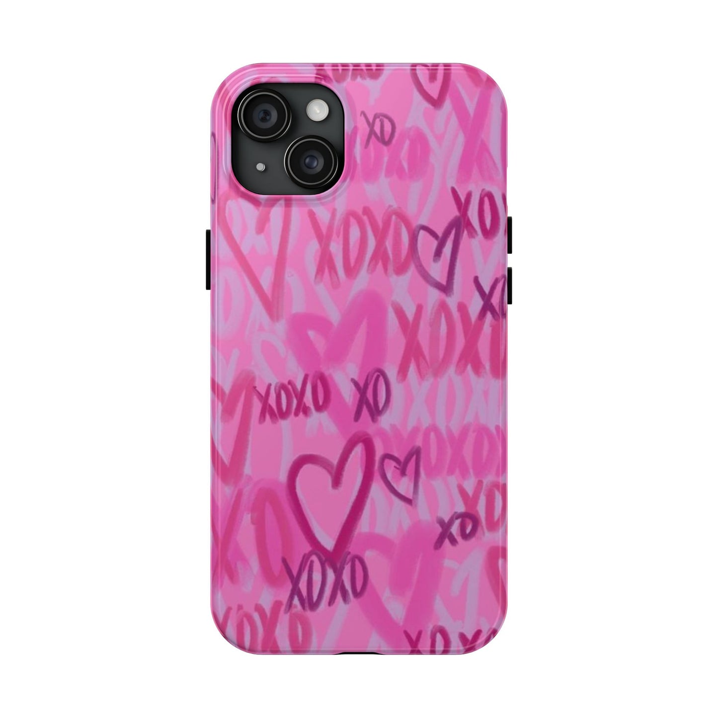 Glossy Phone Case, Graffiti, Spray Paint Hearts, Pink, Cute, Protective