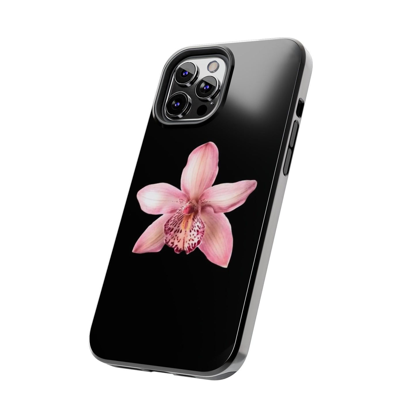 Realistic Orchid Flower with Black Background Glossy Phone Case