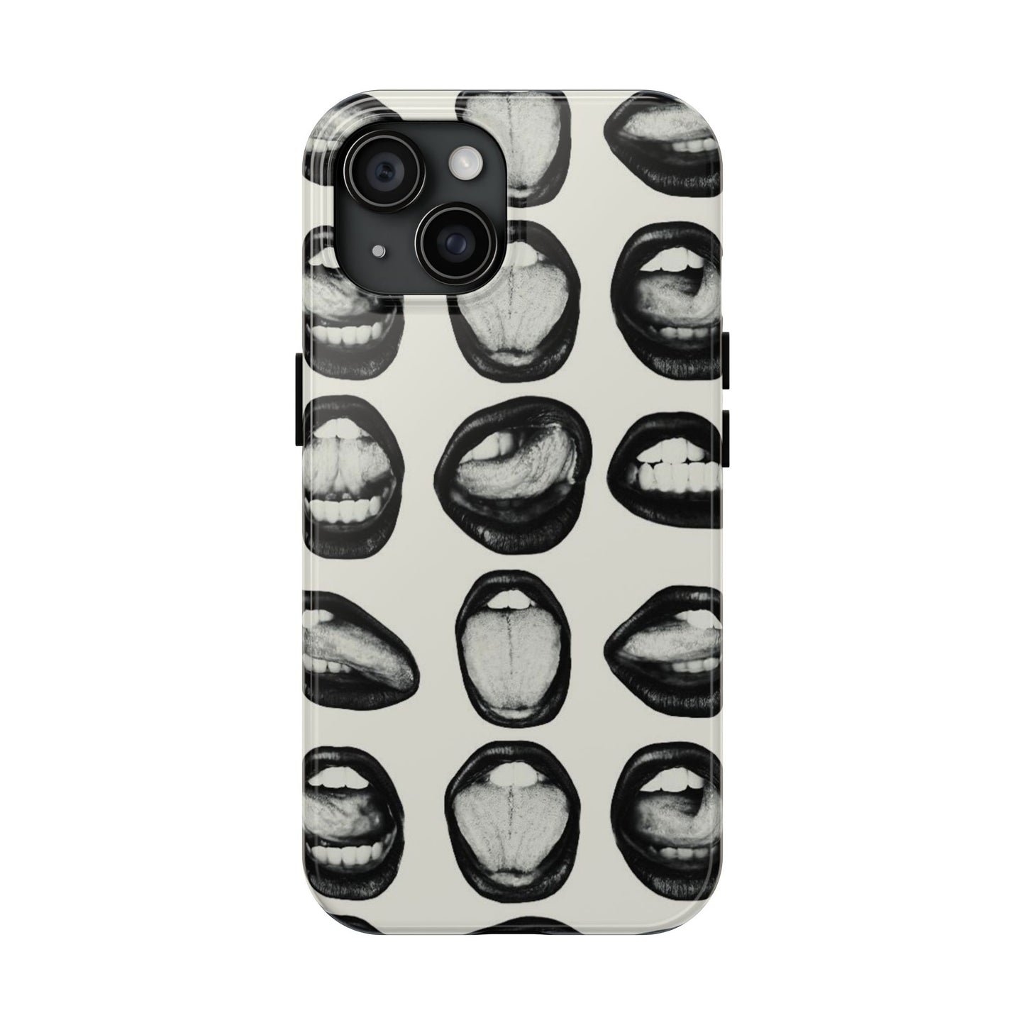 Grunge Phone Case, Black and White Abstract Mouth Trendy Cool Girl Aesthetic Glossy Phone Case