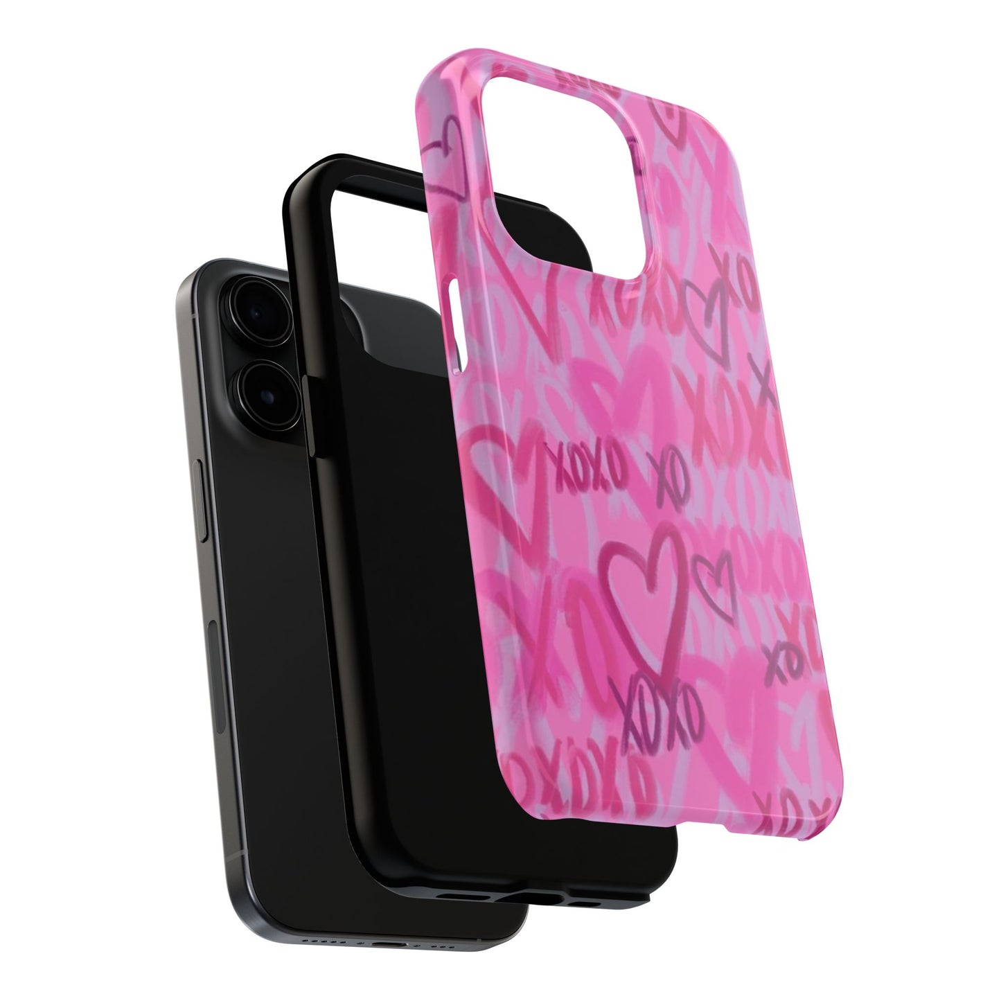 Glossy Phone Case, Graffiti, Spray Paint Hearts, Pink, Cute, Protective