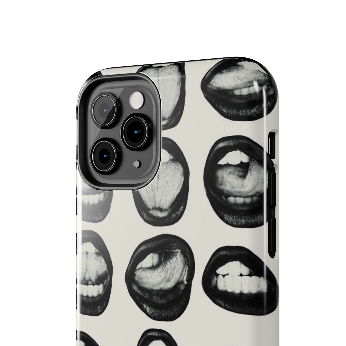 Grunge Phone Case, Black and White Abstract Mouth Trendy Cool Girl Aesthetic Glossy Phone Case