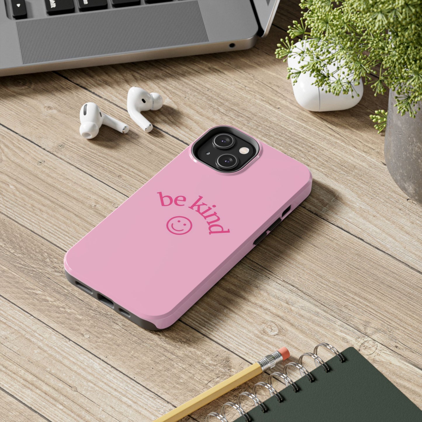 Be Kind Smiley Face Phone Case, Pink, Glossy