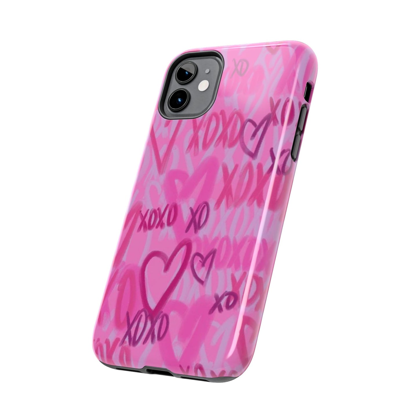Glossy Phone Case, Graffiti, Spray Paint Hearts, Pink, Cute, Protective