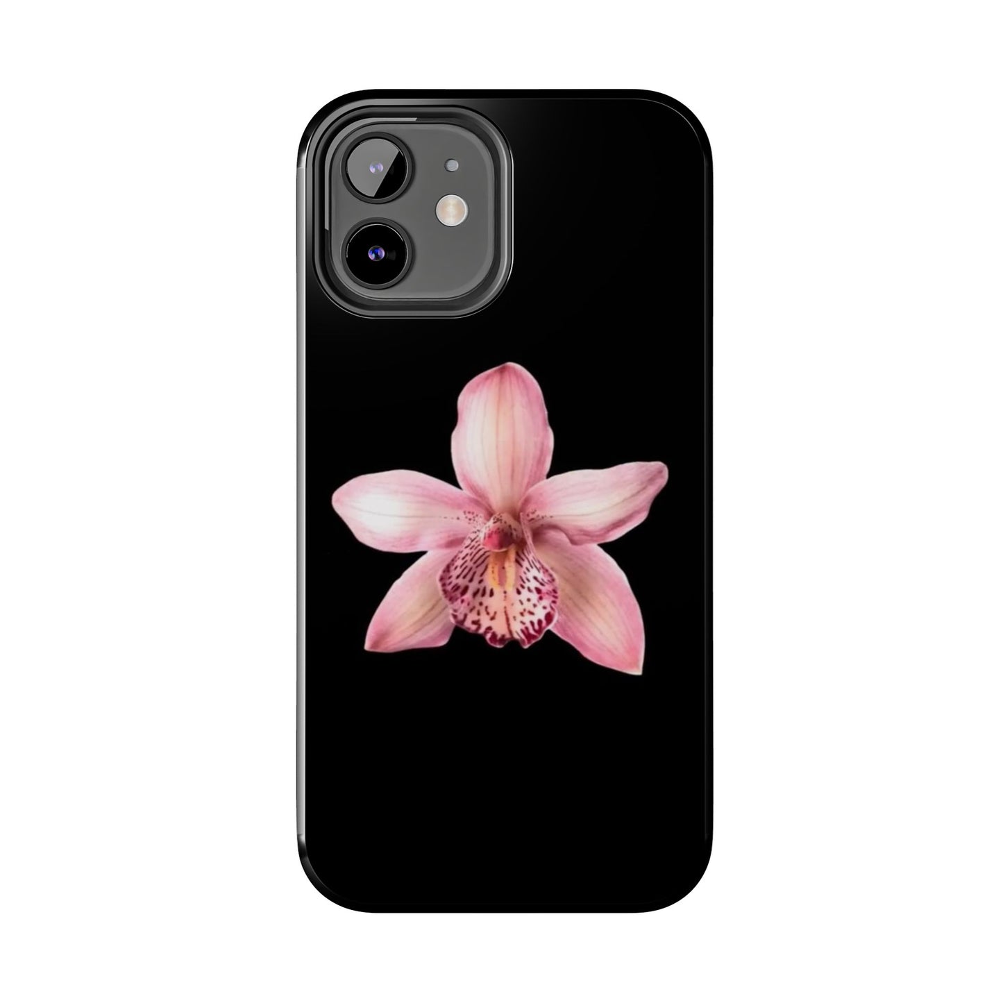 Realistic Orchid Flower with Black Background Glossy Phone Case