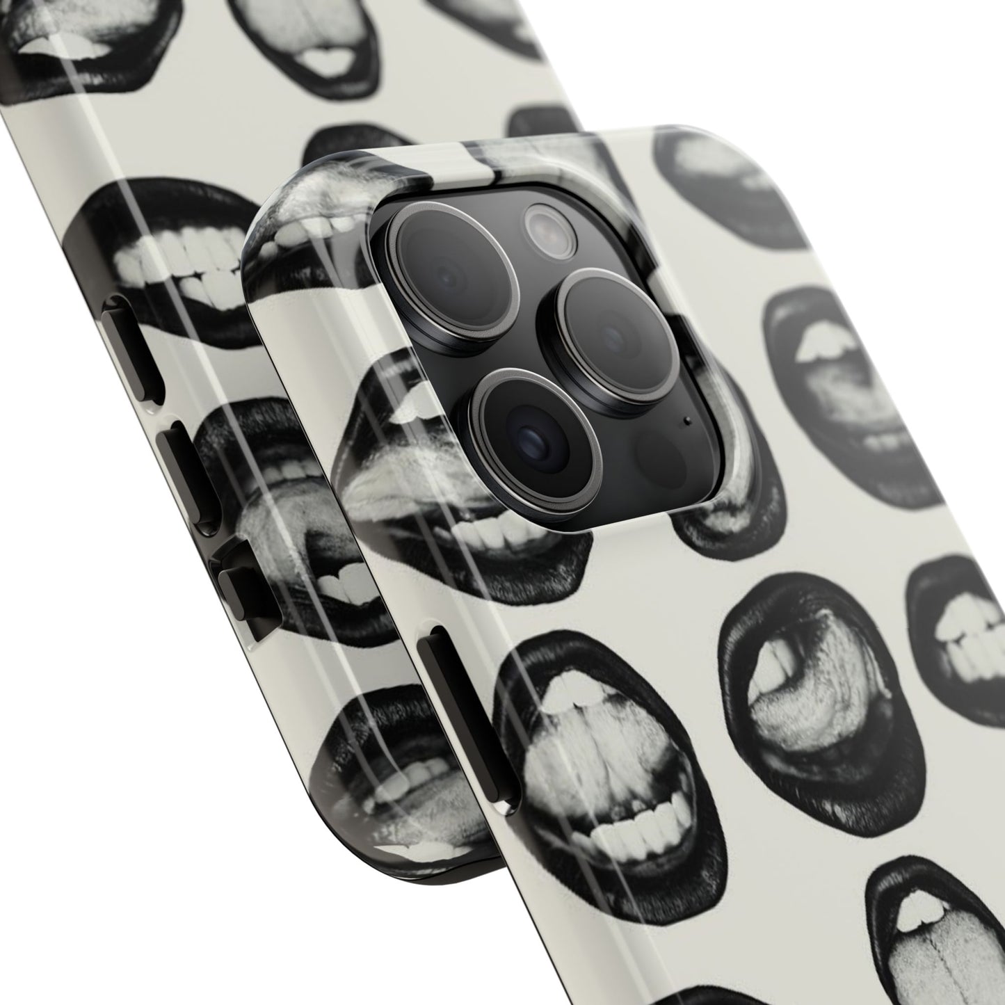 Grunge Phone Case, Black and White Abstract Mouth Trendy Cool Girl Aesthetic Glossy Phone Case